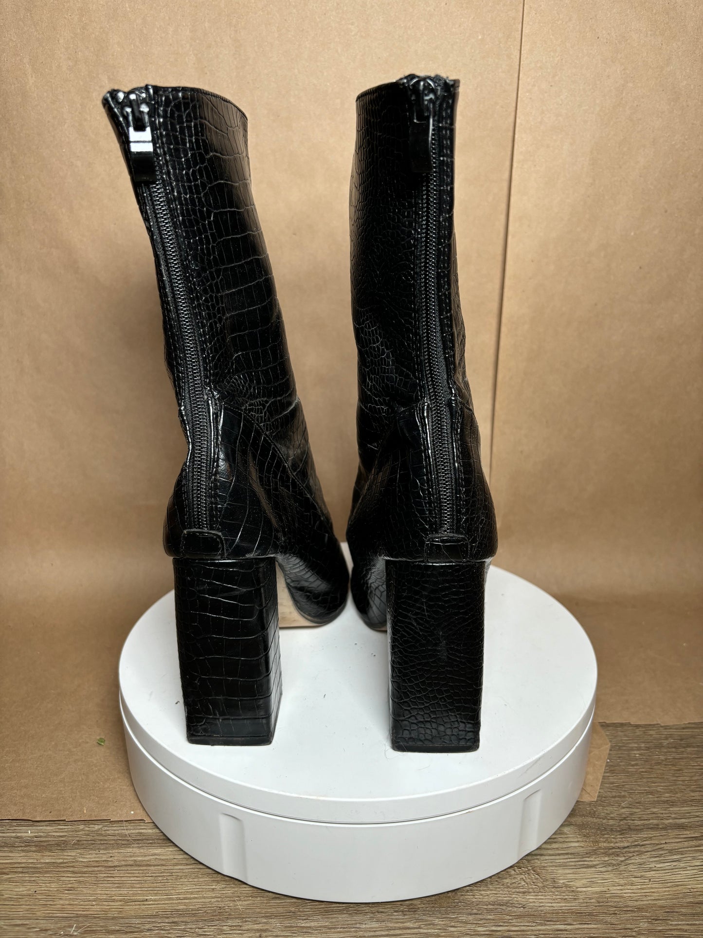 Simple size 9 faux croc black booties LIKE NEW