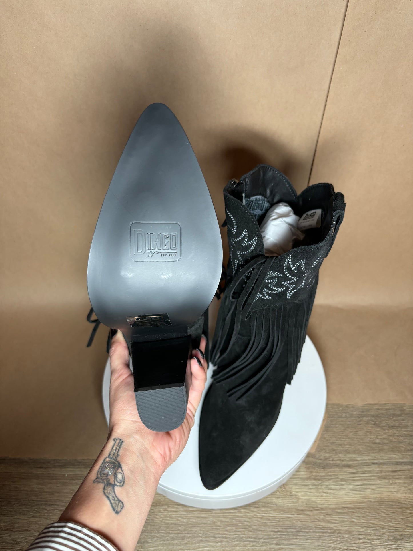 DINGO size 10 crazy Train Black Fringe boots NEW IN BOX