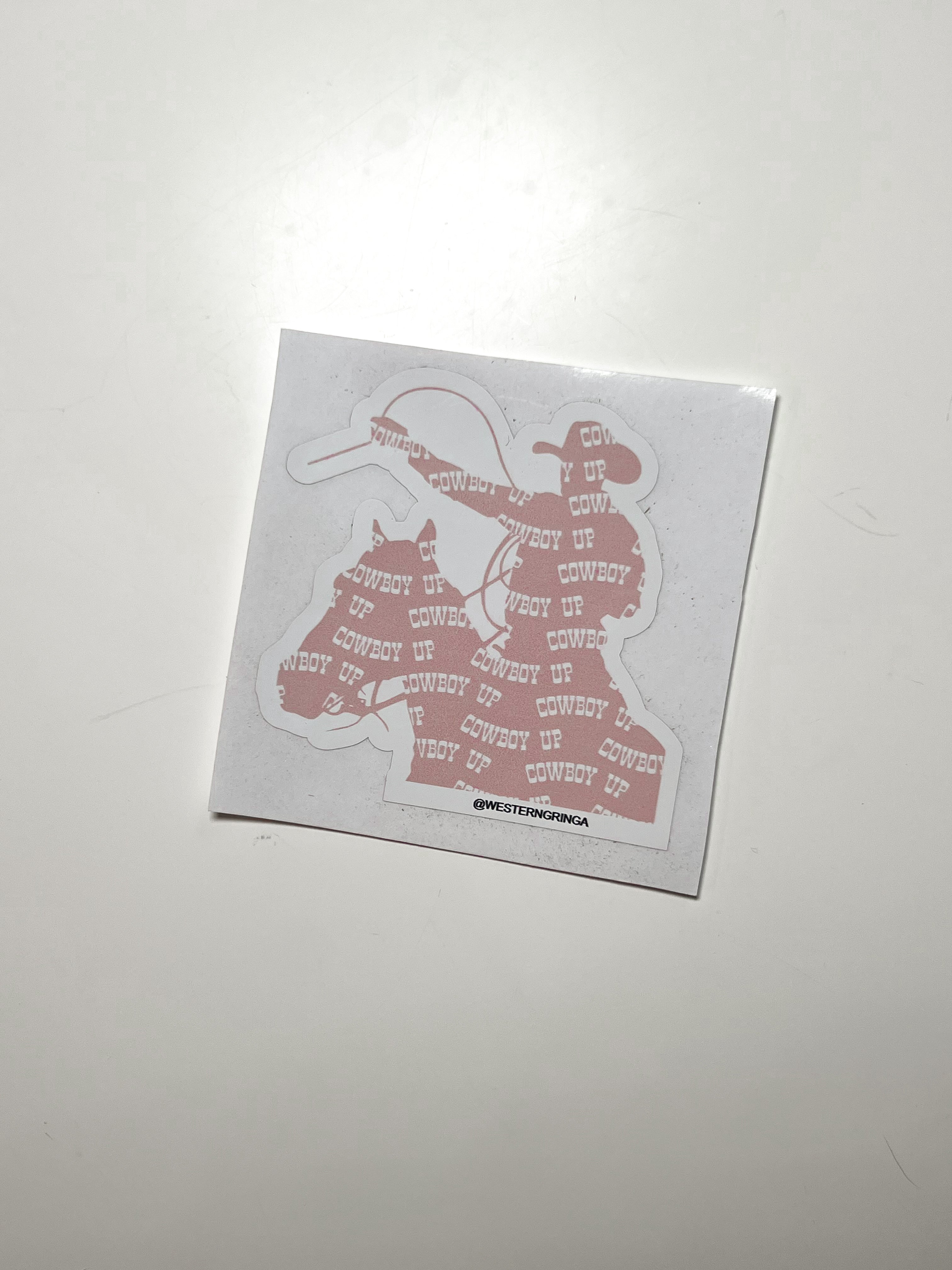 pink/white cowboy up sticker