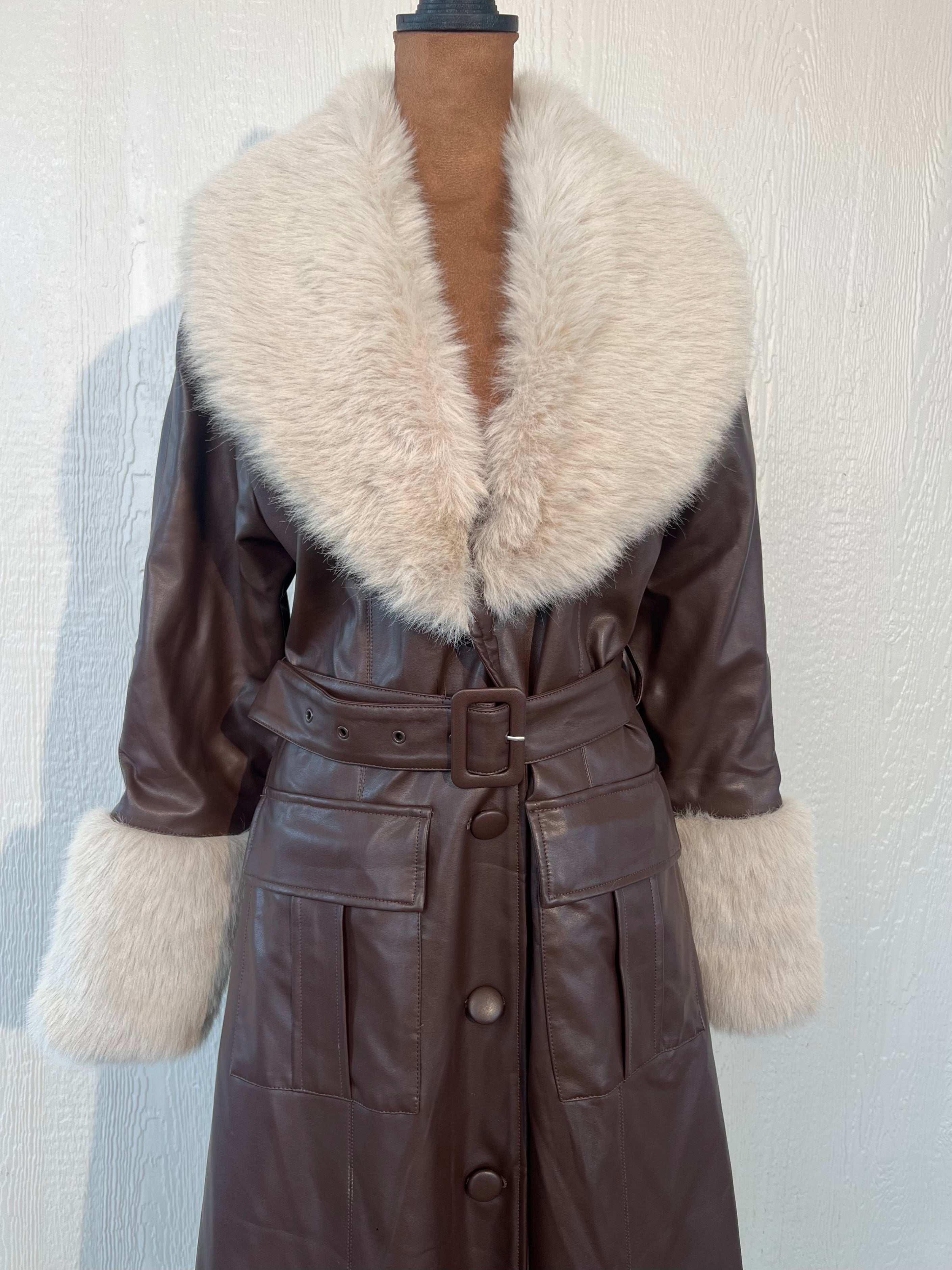 Nasty Gal size 8 faux leather/fur trench coat NWT