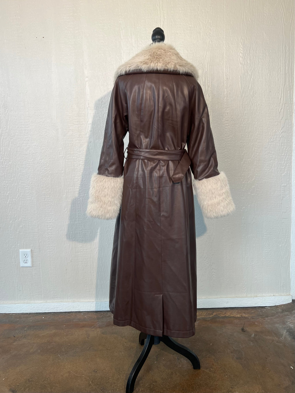 Nasty Gal size 8 faux leather/fur trench coat NWT